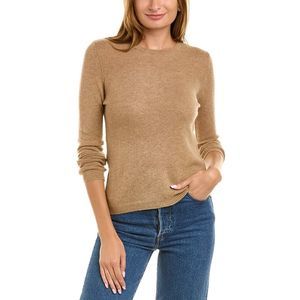 Forte Cashmere Womens Basic Crewneck Cashmere Sweater, Brown
